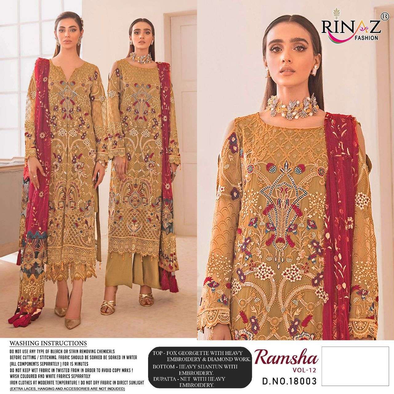 Rinaz Ramsha Vol  12 Designer Georgette Embroidery Pakistani Suit Catalog
