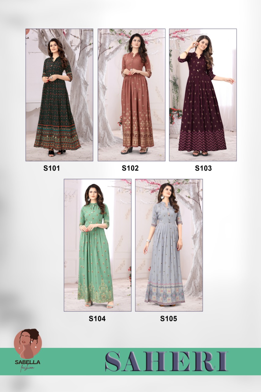 Sabella Fashion Saheri Gown Style  Manufacturer Wholesale Designer Kurti Catalog