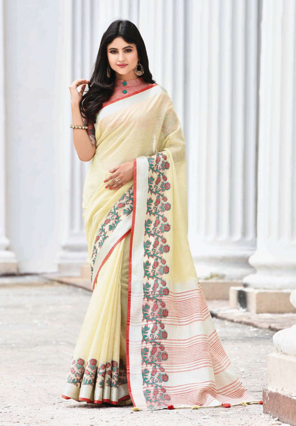 Sangam Aadya Linen Embroidery Linen Party Wear Low Rate Saree Catalog
