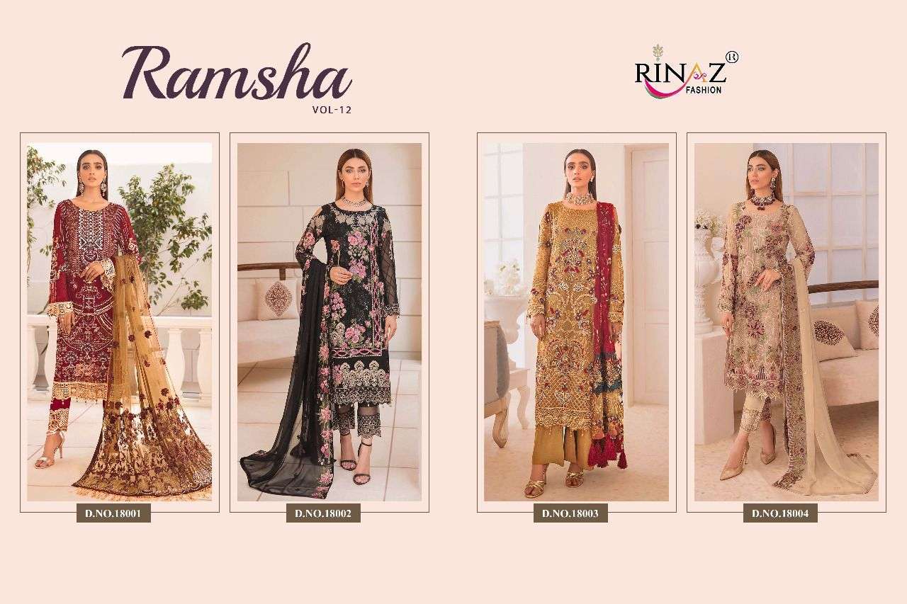 Rinaz Ramsha Vol  12 Designer Georgette Embroidery Pakistani Suit Catalog