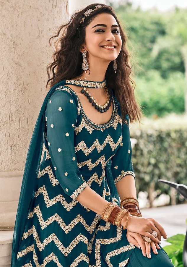 Rama Green Colour Top Bottom With Duptta Buy Party Wear Ready Made Suits