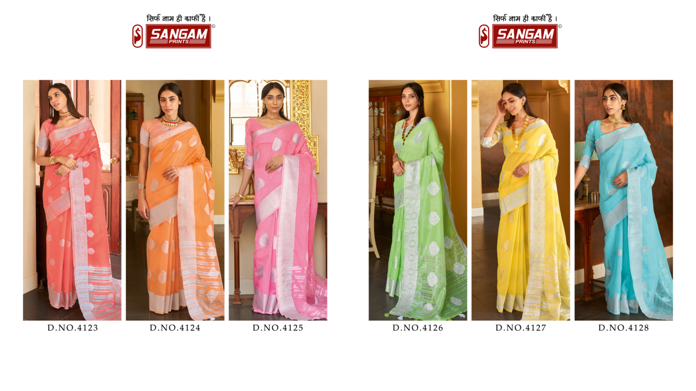 Sangam Presents Silver Screen Designer Linen Saree Catalog