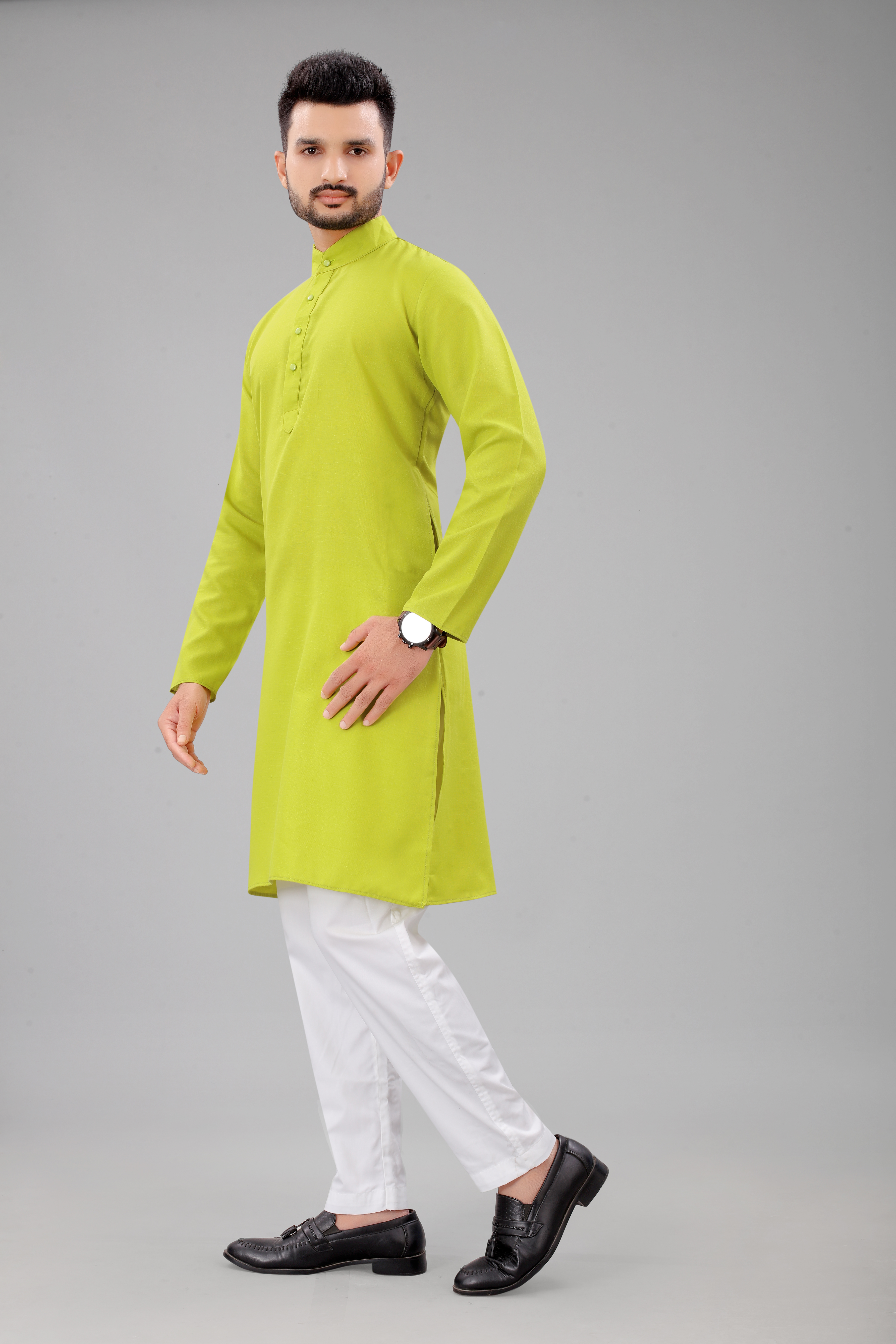Latest Lemon Yellow Men's  Kurta With White Pajama: Buy Latest Men's Ethnic Wear Online