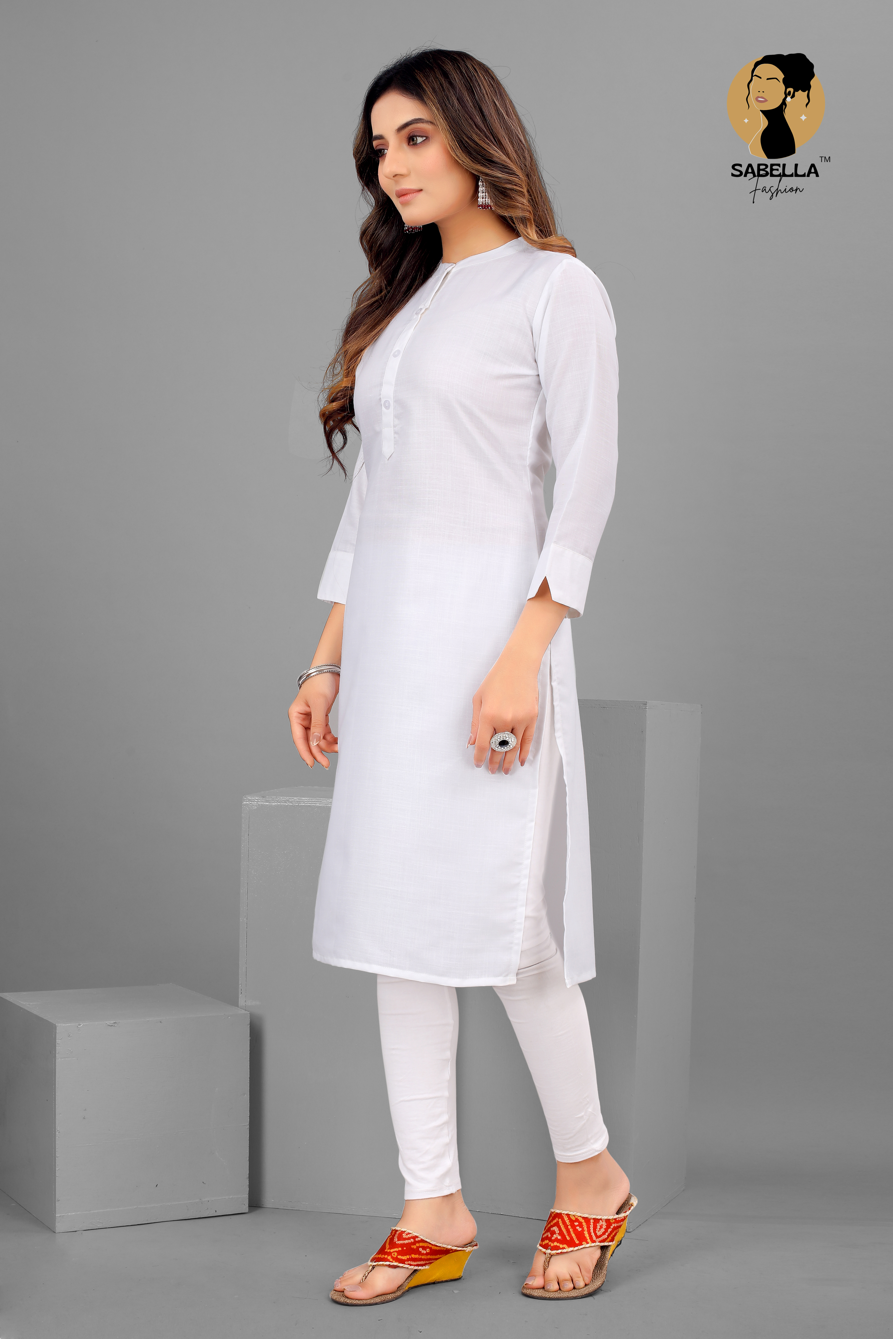 Fabclub Women Rayon Solid Plain Front Slit Straight Kurti (Off White) –  Fabclub