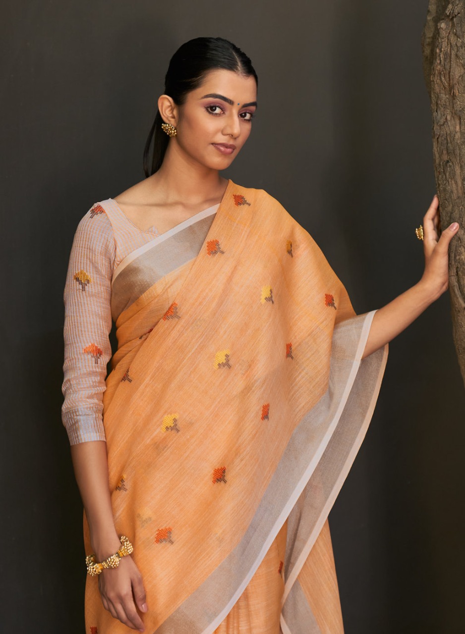 Orange Saree Contrast Blouse Buy Stylish Orange Online Saree