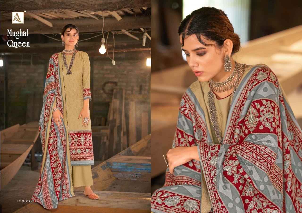 Alok  Mughal Queen Wool Pashmina  Dress Material Catalog