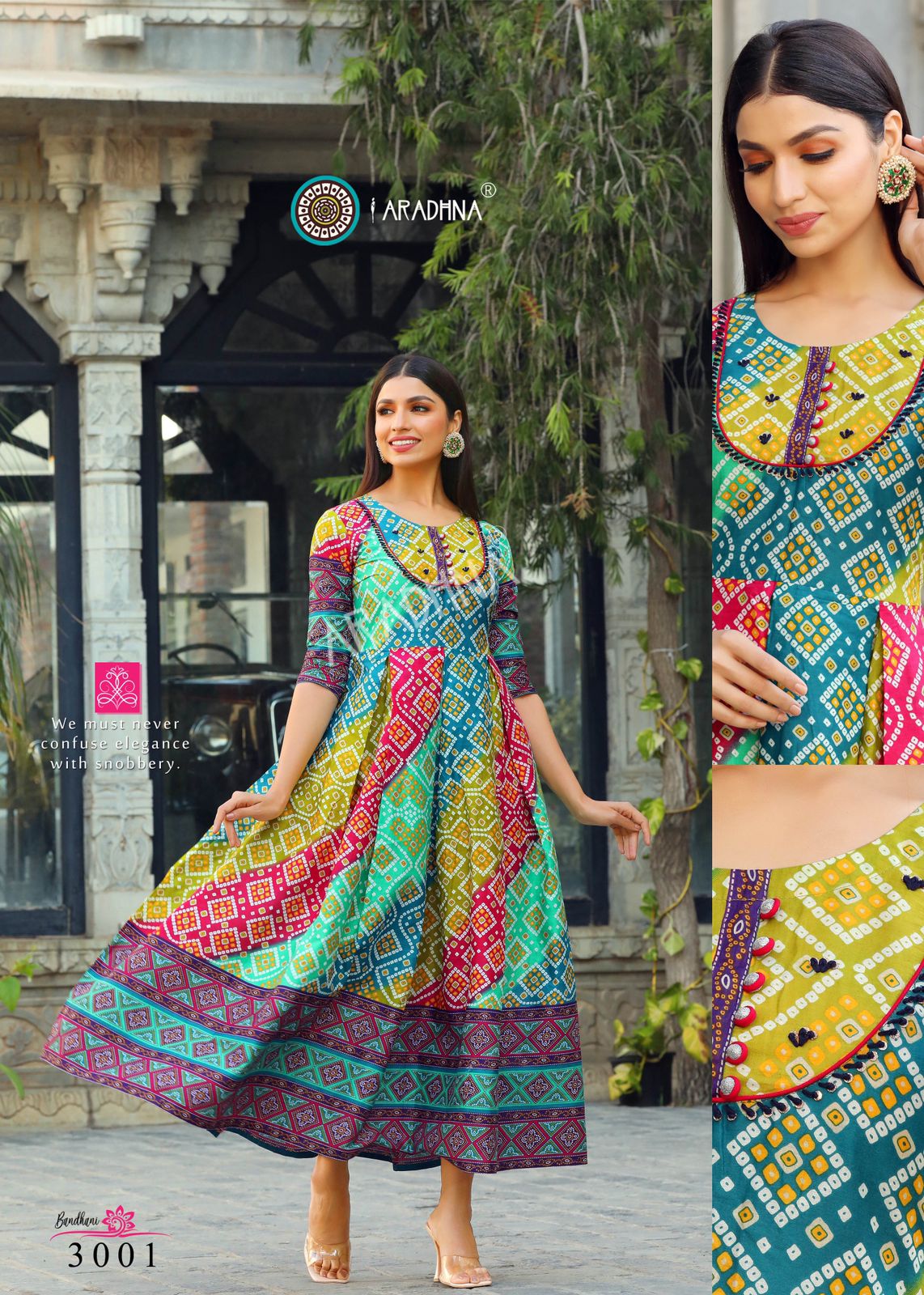 Aradhna Bandhni Vol 3 Pure Cotton Anarkali Kurtis Wholesale