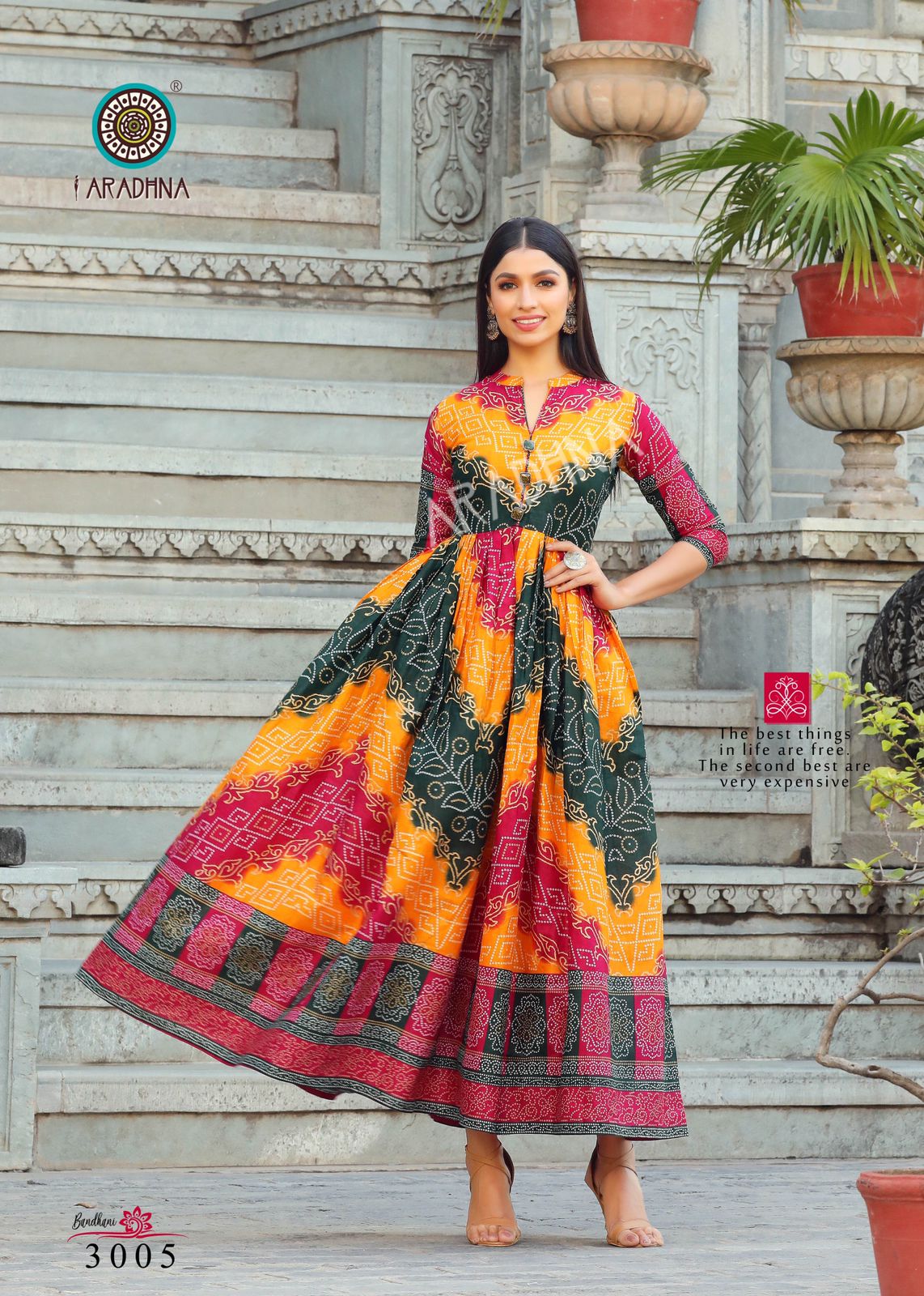 Aradhna Bandhni Vol 3 Pure Cotton Anarkali Kurtis Wholesale