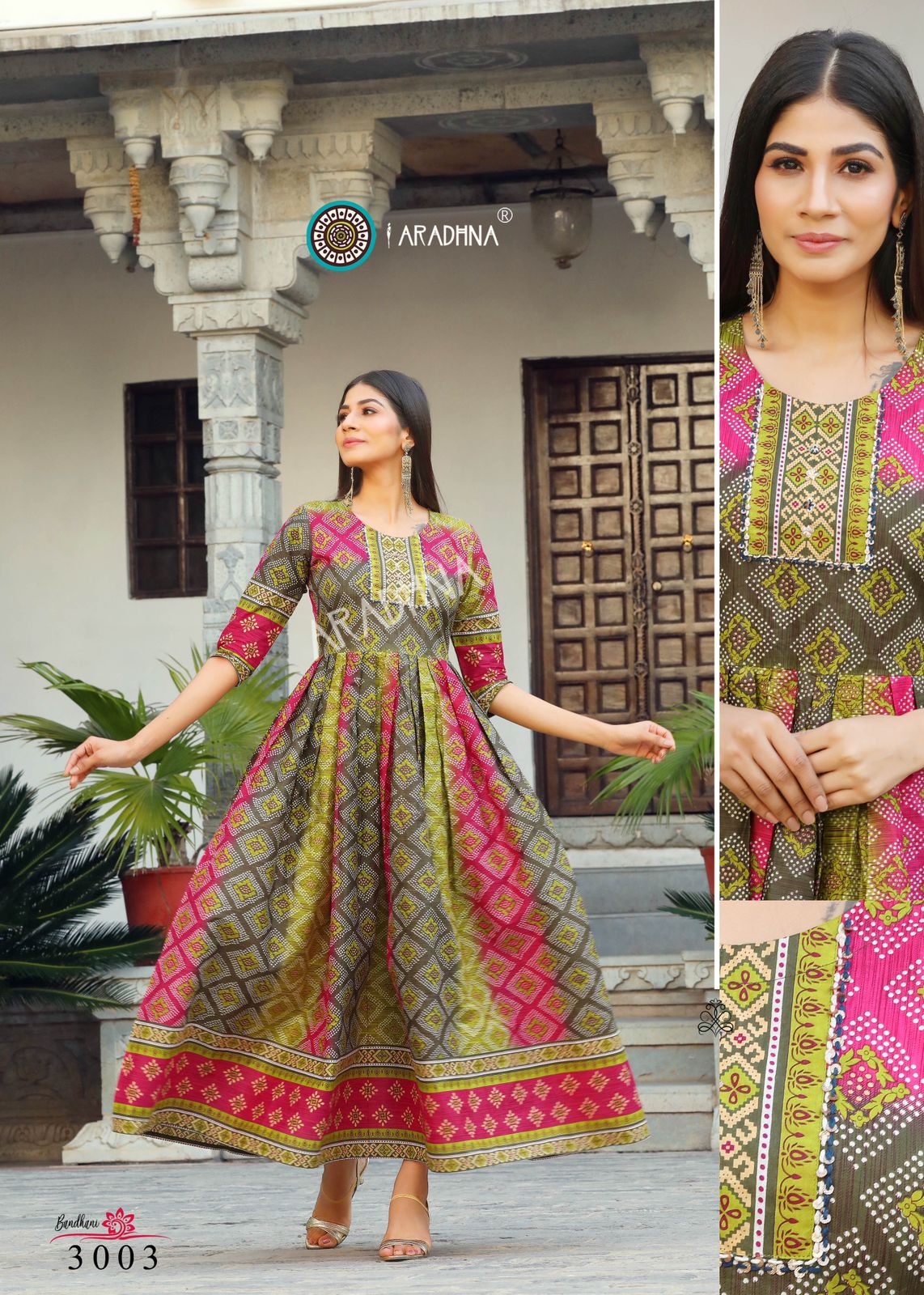 Aradhna Bandhni Vol 3 Pure Cotton Anarkali Kurtis Wholesale