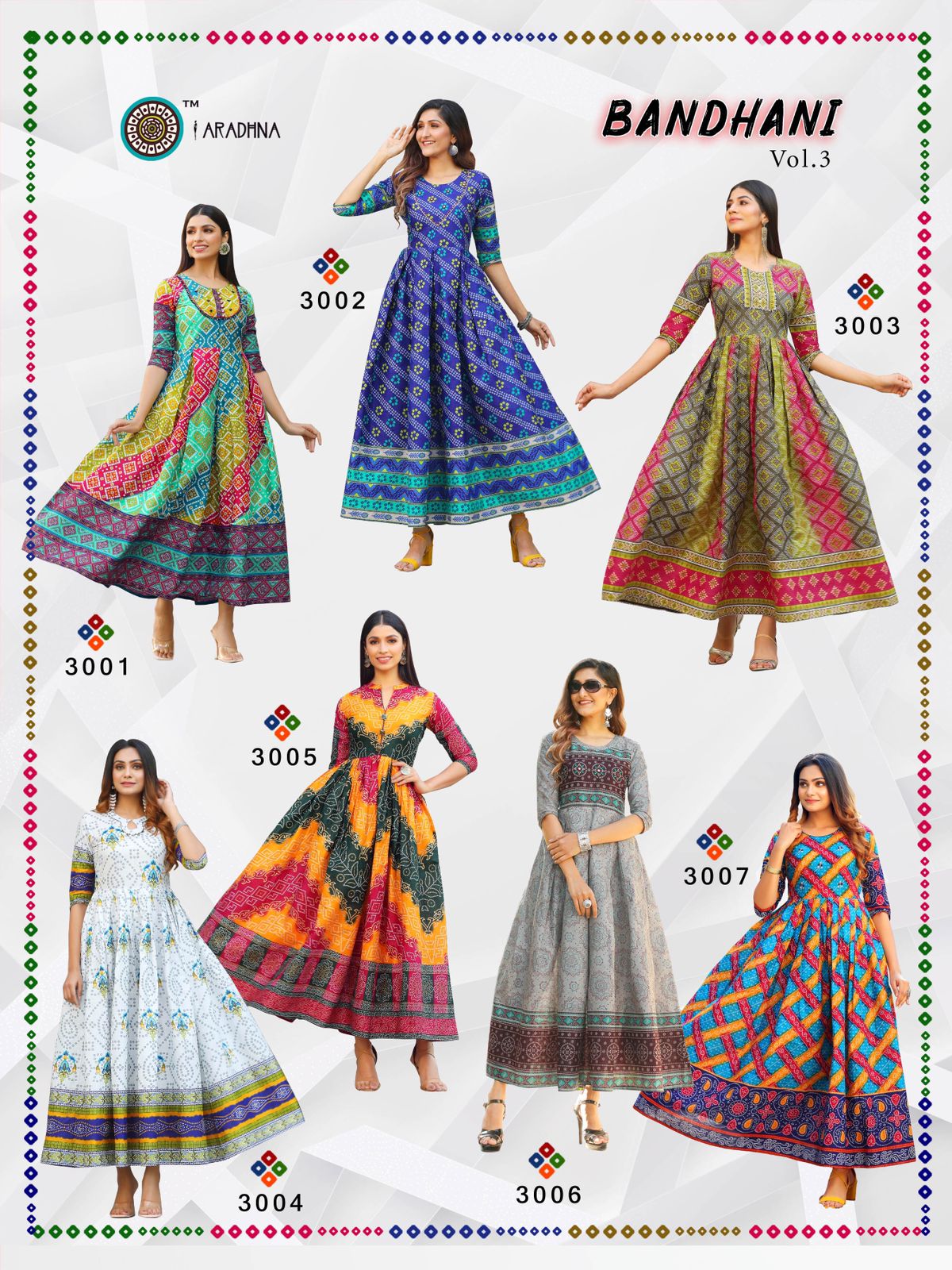 Aradhna Bandhni Vol 3 Pure Cotton Anarkali Kurtis Wholesale