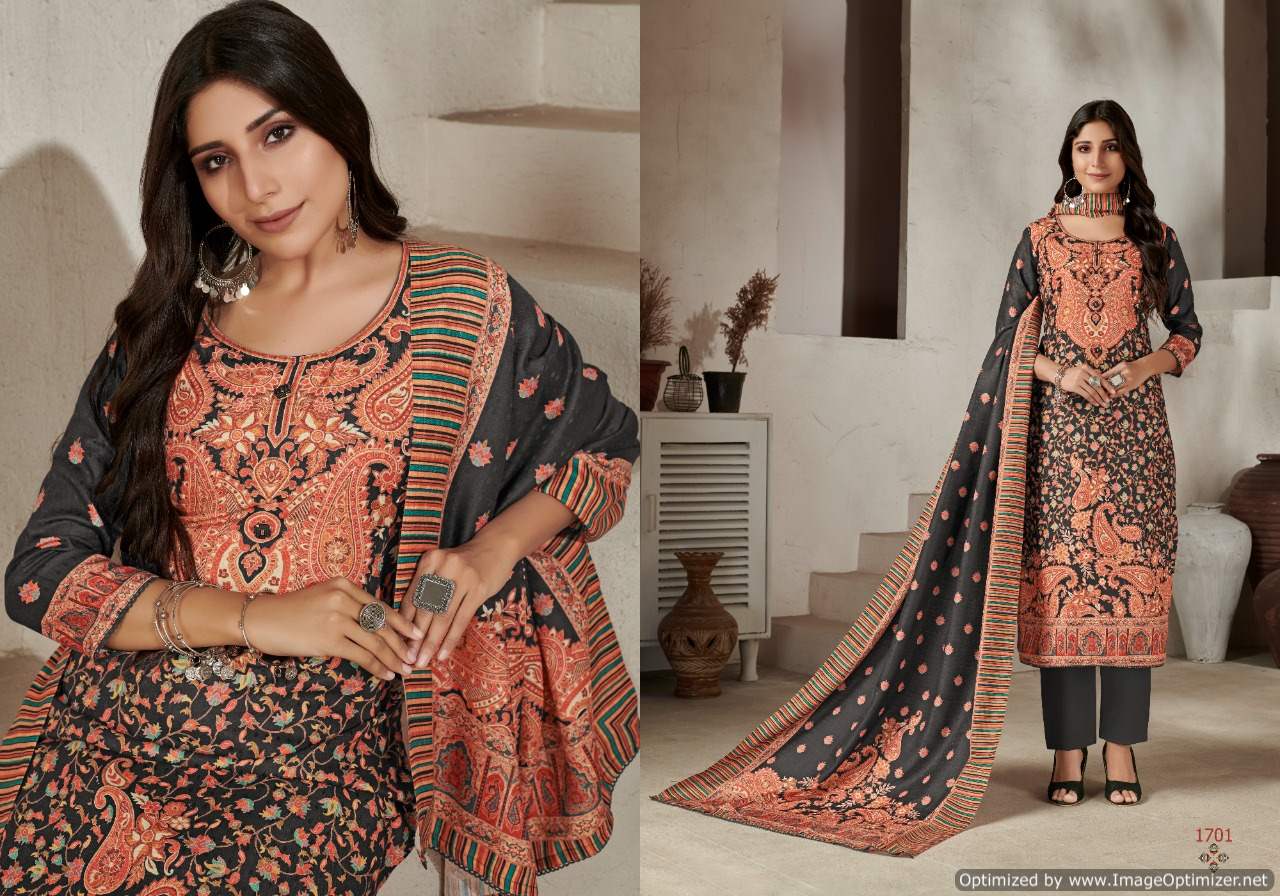 Bipson Kashmiri Queen 1701 To 1704 Woolen Pashmina Dress Mterial Buy Woolen Pashmina Suits Online India