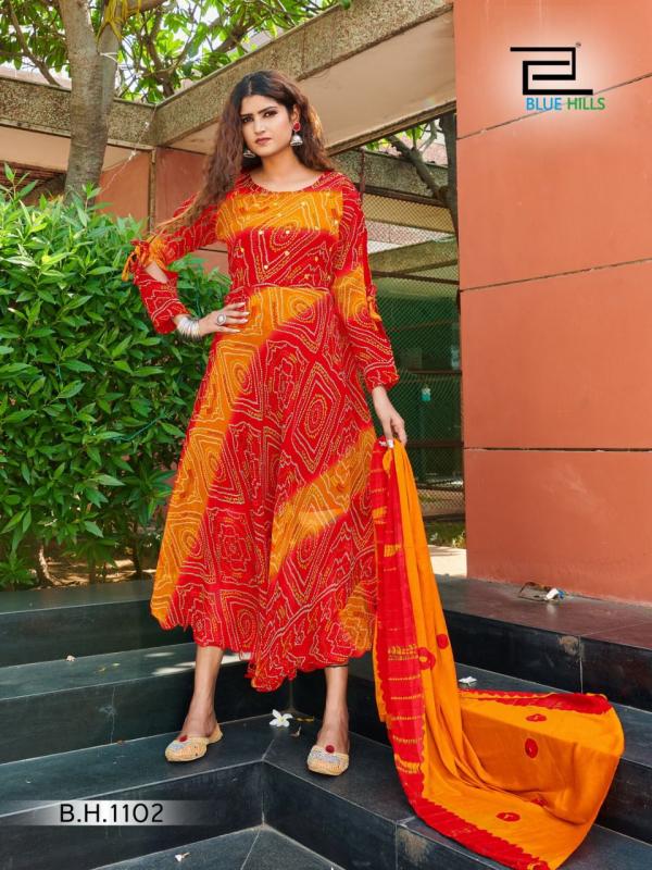 Blue Hills Bandhani Special  Vol 1  Festive Wear  Anarkali Kurti With Dupatta