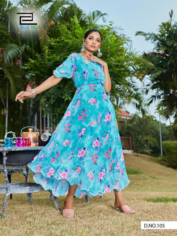 Blue Hills Big Bull  Vol 3 Fancy Chiffon Long Flair  Gown Style Kurti  Catalog