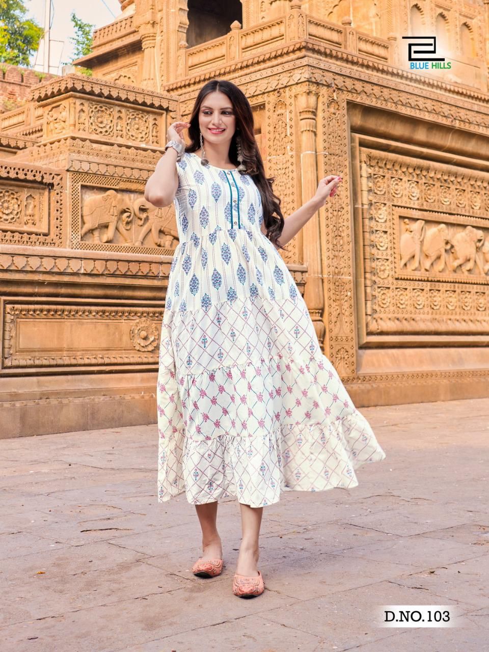 Blue Hills Kites Vol  1  Fancy Printed Anarkali Kurti Wholesaler