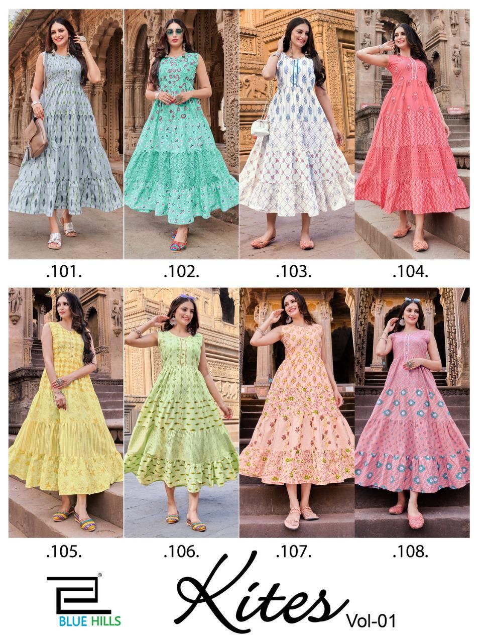 Blue Hills Kites Vol  1  Fancy Printed Anarkali Kurti Wholesaler