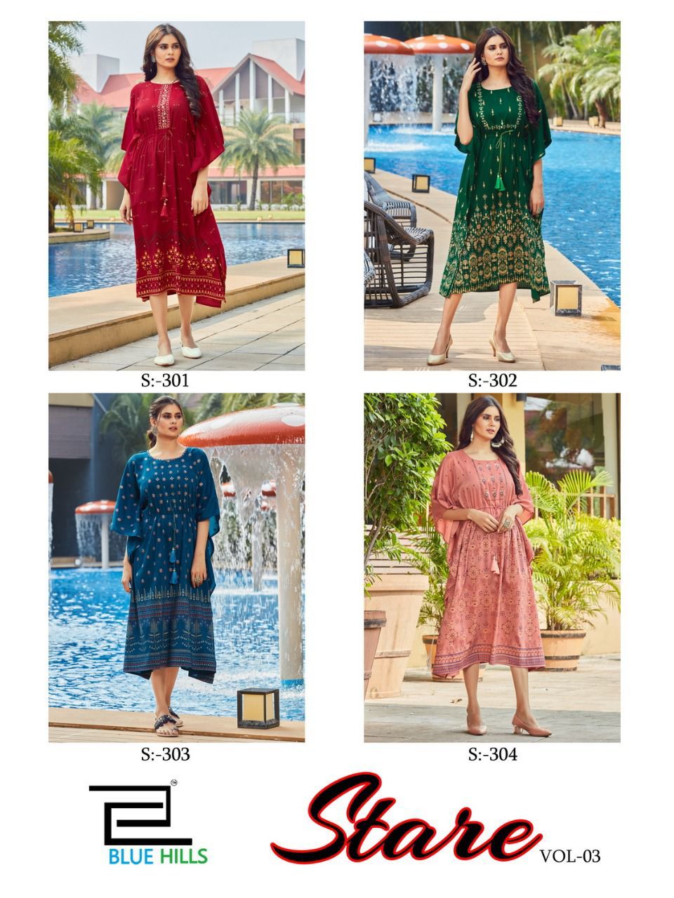 Blue Hills Stare Vol 3 Fancy Silk Kaftan Style Kurti For Casual Wear Catalog