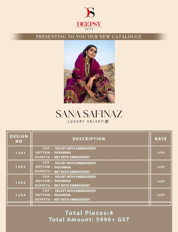 Deepsy Sana Safinaz Luxury Velvet  Vol 21 Pakistani Salwar  Suits Catalog