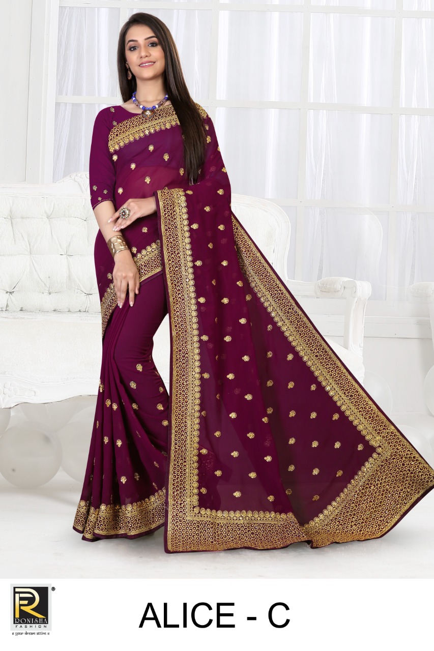 Ranjna Alice Embroidery Jari Work Heavy Diamond Wedding Saree Collecton