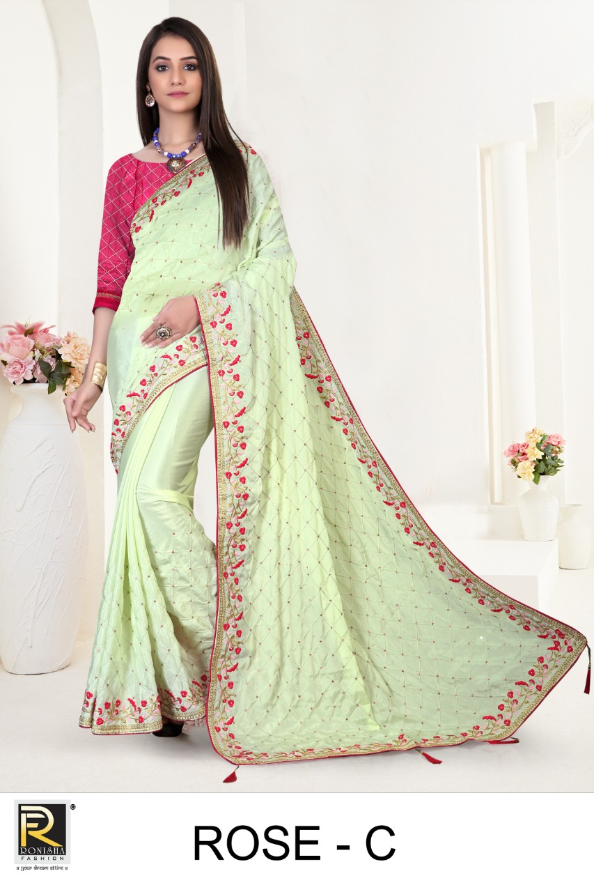 Ranjna Rose Embroidery Worked Heavy Diamond Designer Saree Collecton