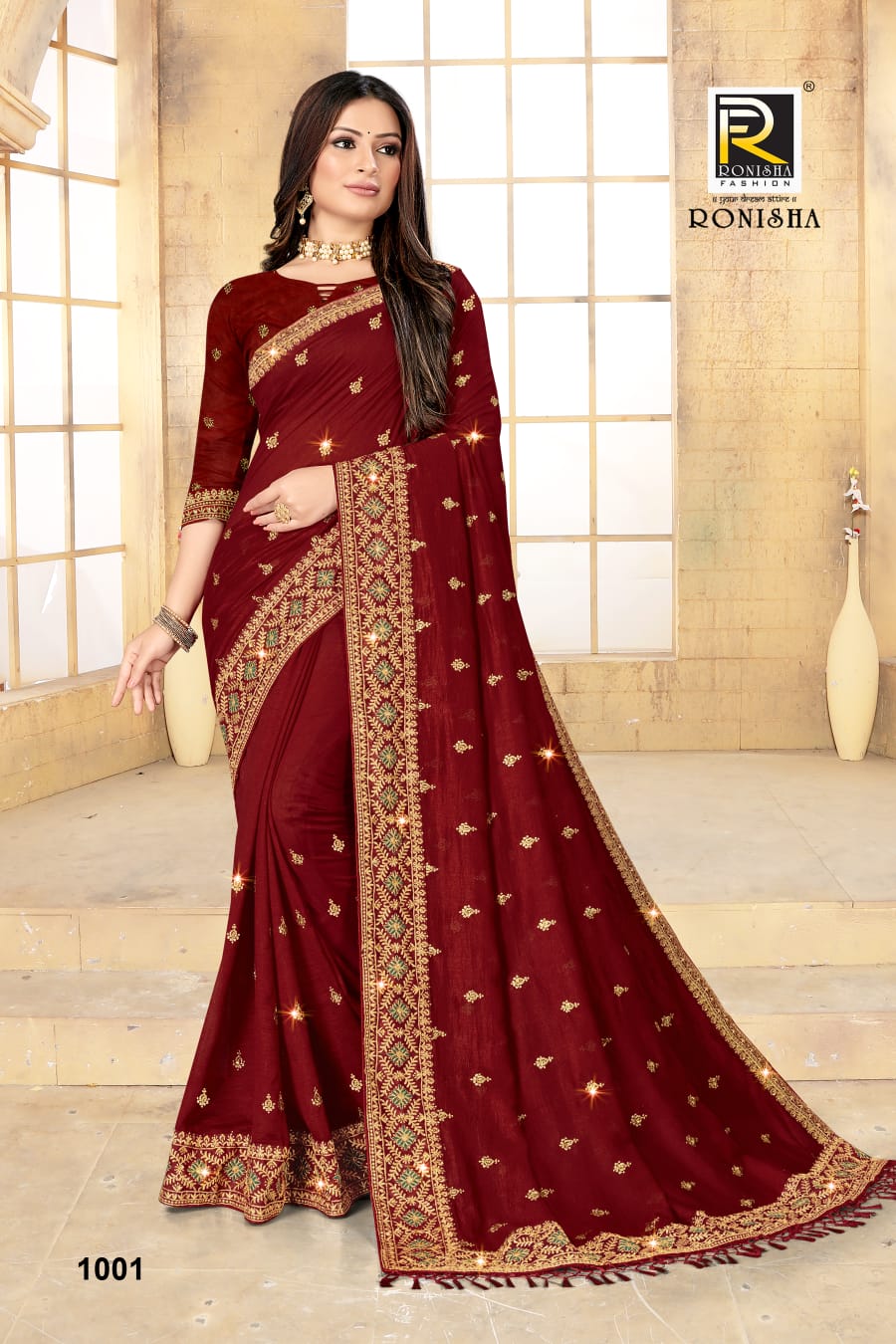 Ranjna Nitya Embroidery Worked Border Butti Festive Wear Vichitra Silk Saree Collction
