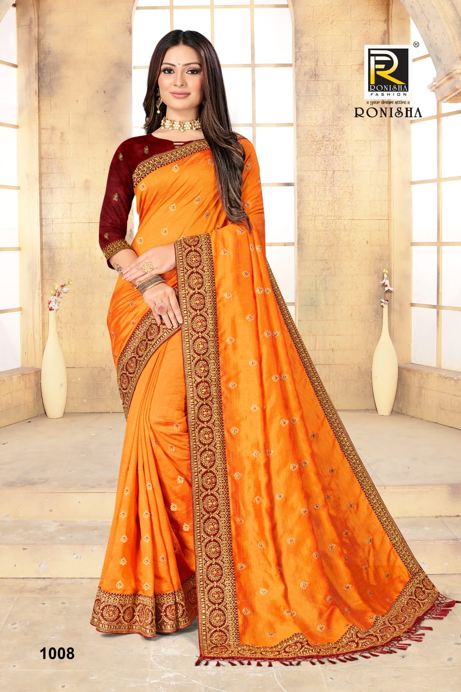 Ranjna Nitya Embroidery Worked Border Butti Festive Wear Vichitra Silk Saree Collction