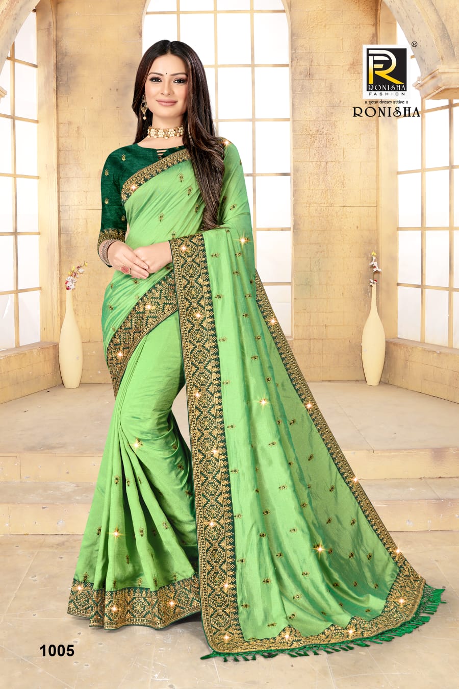 Ranjna Nitya Embroidery Worked Border Butti Festive Wear Vichitra Silk Saree Collction