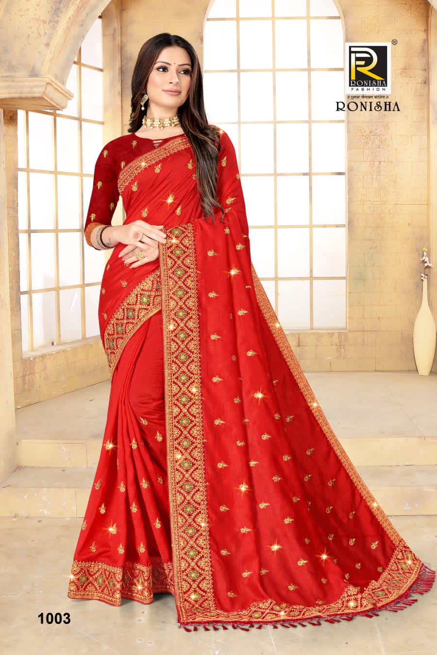 Ranjna Nitya Embroidery Worked Border Butti Festive Wear Vichitra Silk Saree Collction