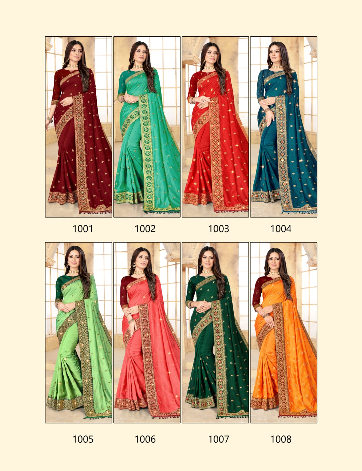 Ranjna Nitya Embroidery Worked Border Butti Festive Wear Vichitra Silk Saree Collction