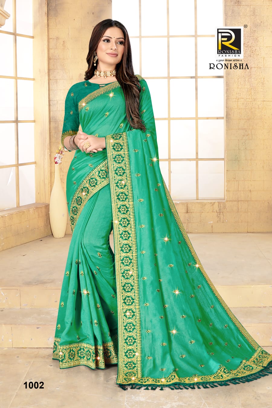 Ranjna Nitya Embroidery Worked Border Butti Festive Wear Vichitra Silk Saree Collction