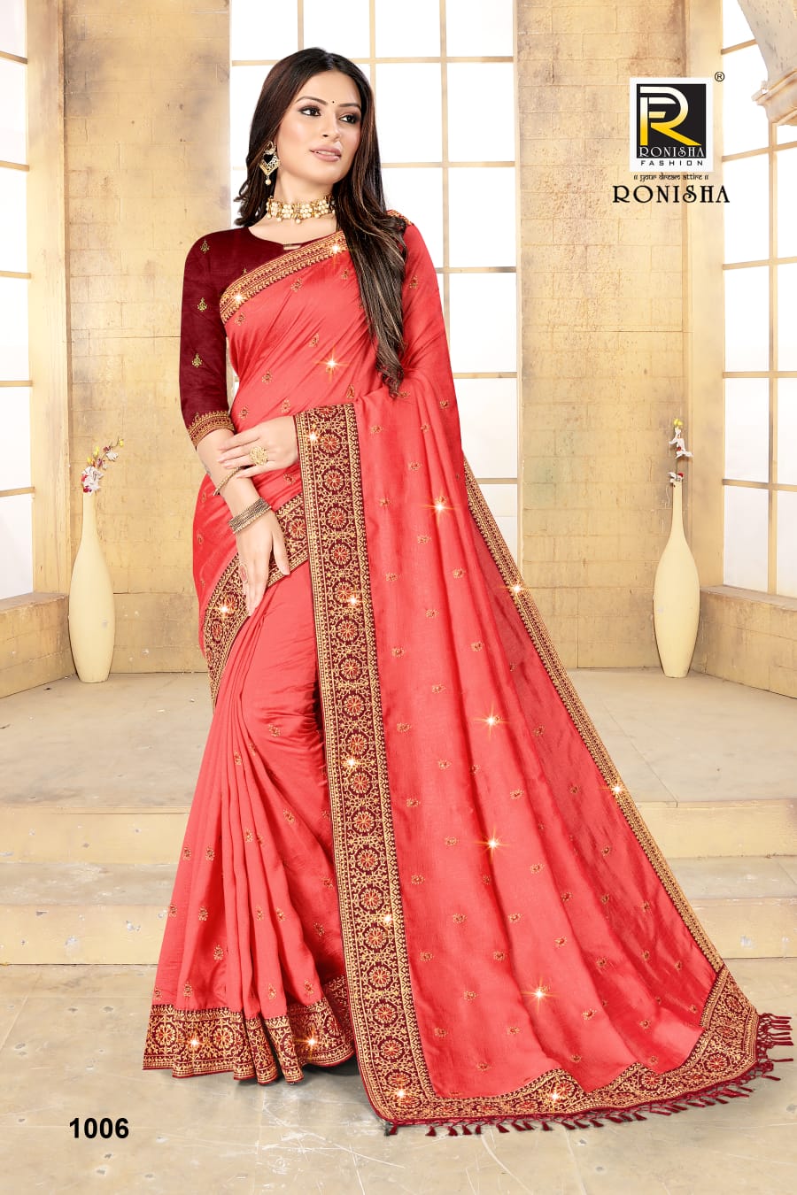 Ranjna Nitya Embroidery Worked Border Butti Festive Wear Vichitra Silk Saree Collction