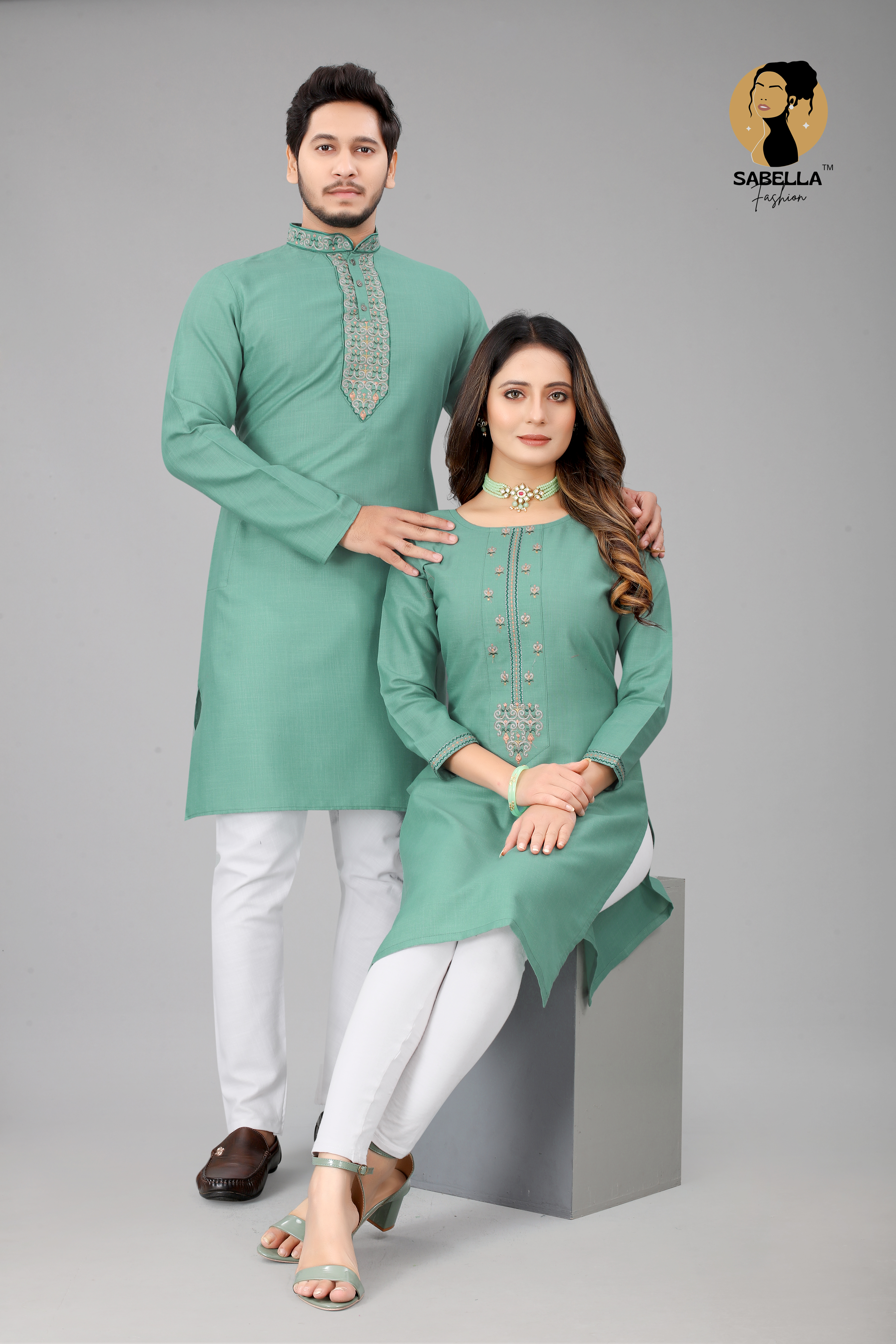Dusky Green Colour Embroidery Designer Kurti Collection