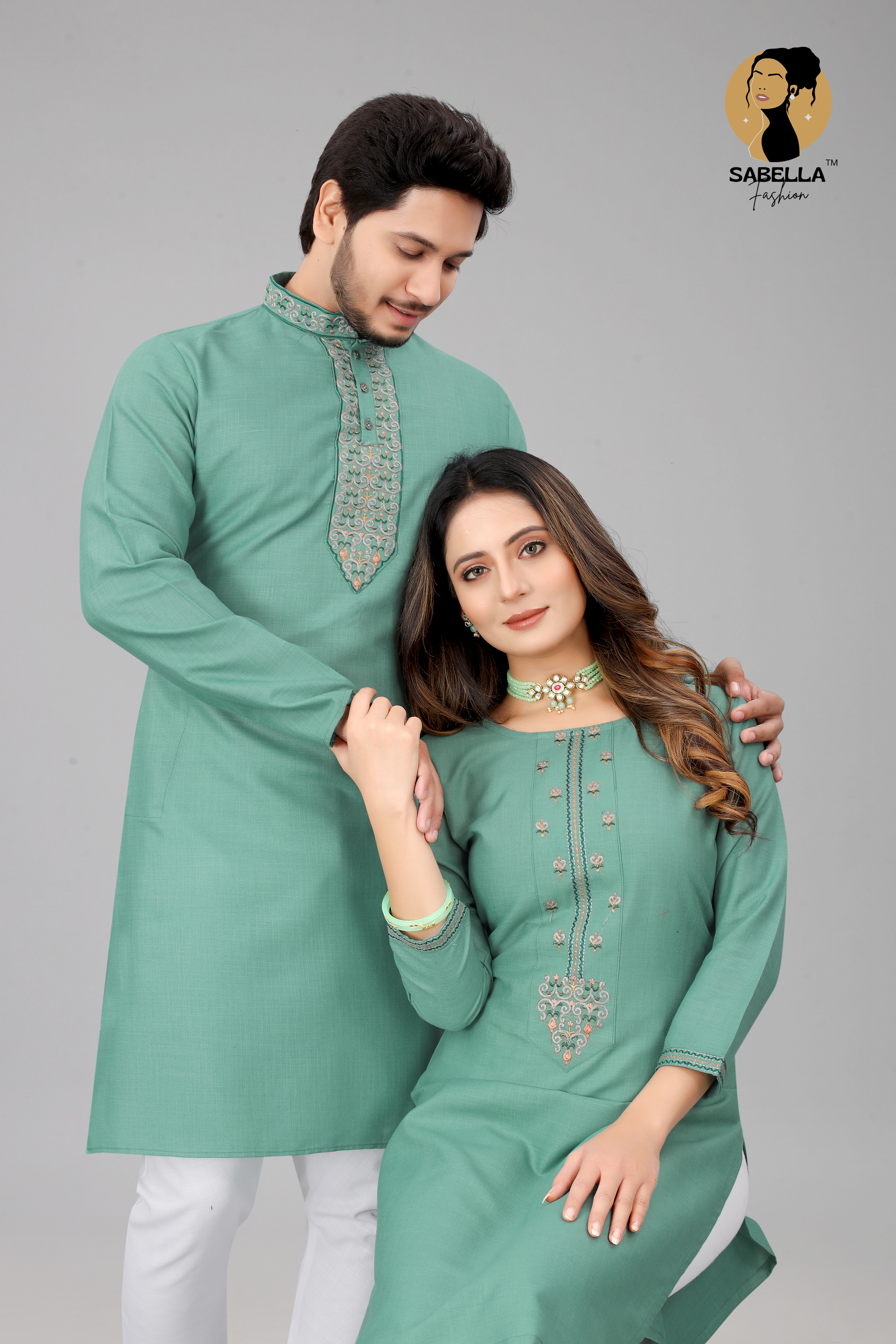 Dusky Green Colour Embroidery Designer Kurti Collection