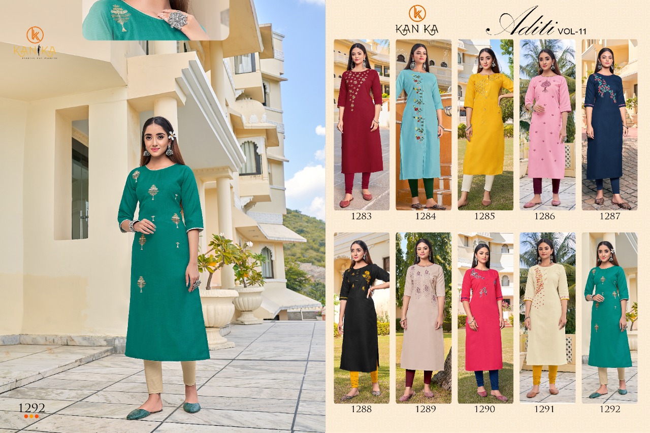 Kanika Aditi  Vol 11 Beautiful Silk Embroidery Casual Wear Kurti Wholesale