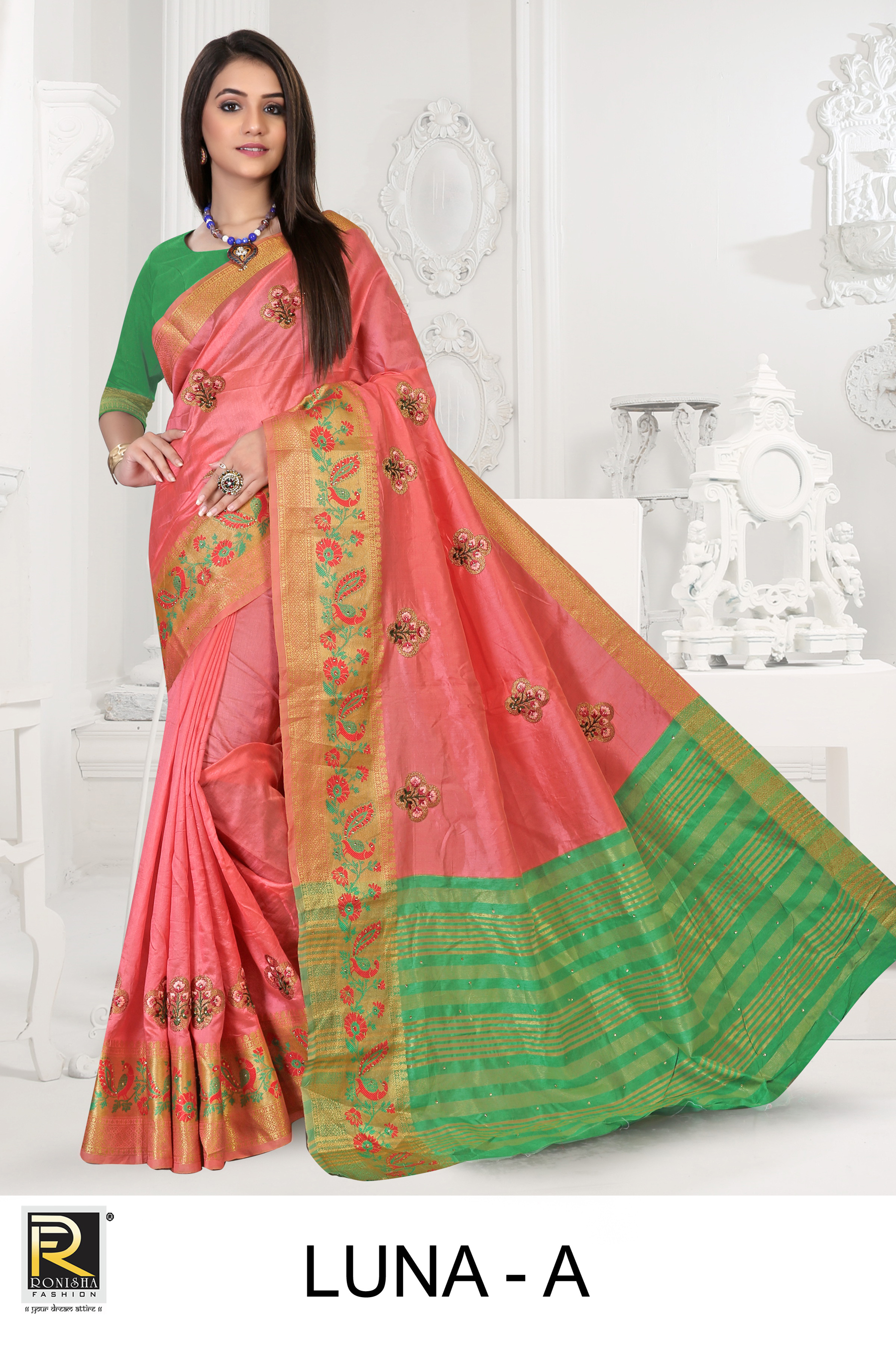 Ranjna Luna Work Butta Heavy Stone Casual Wear Cotton Silk Saree Collction