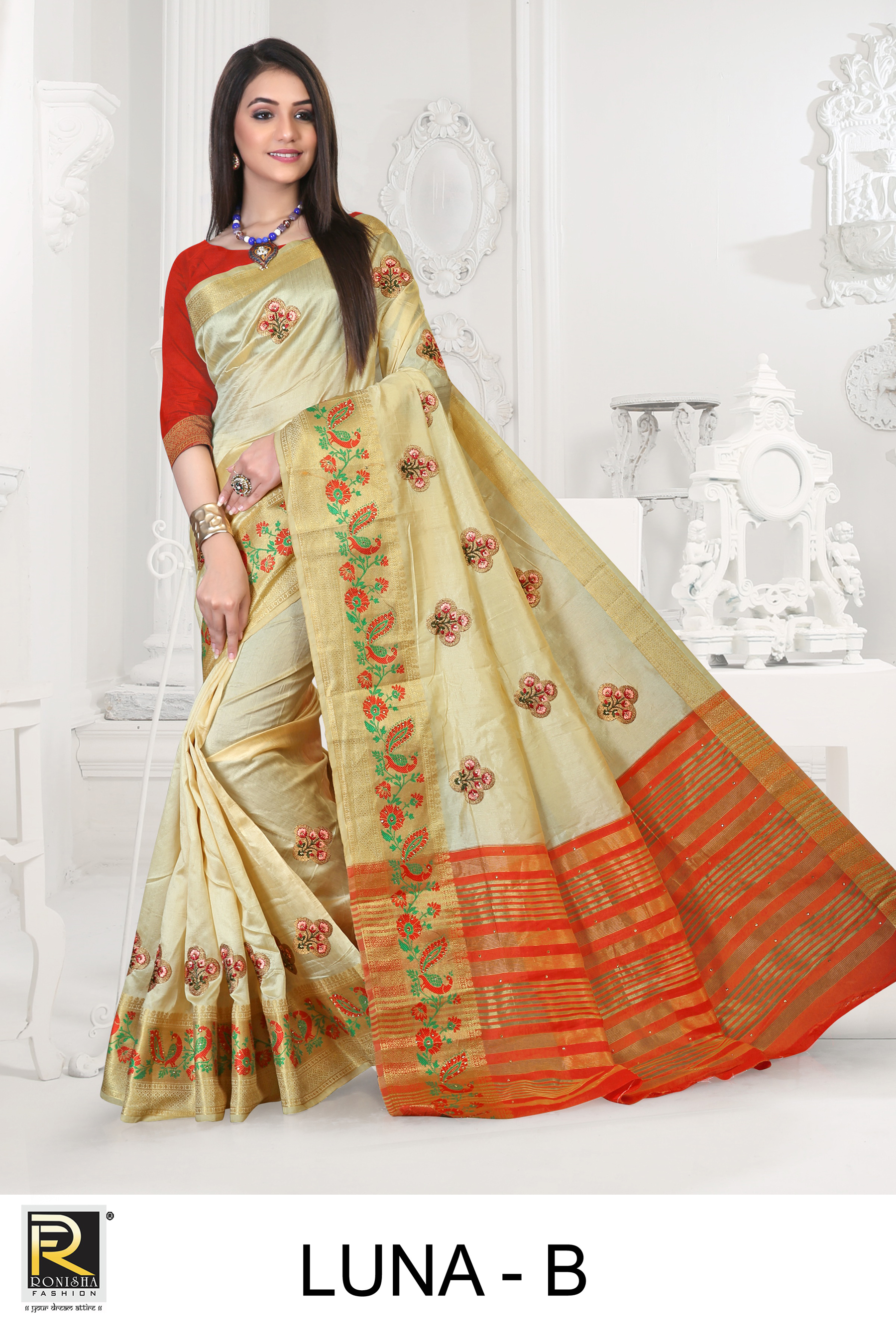 Ranjna Luna Work Butta Heavy Stone Casual Wear Cotton Silk Saree Collction