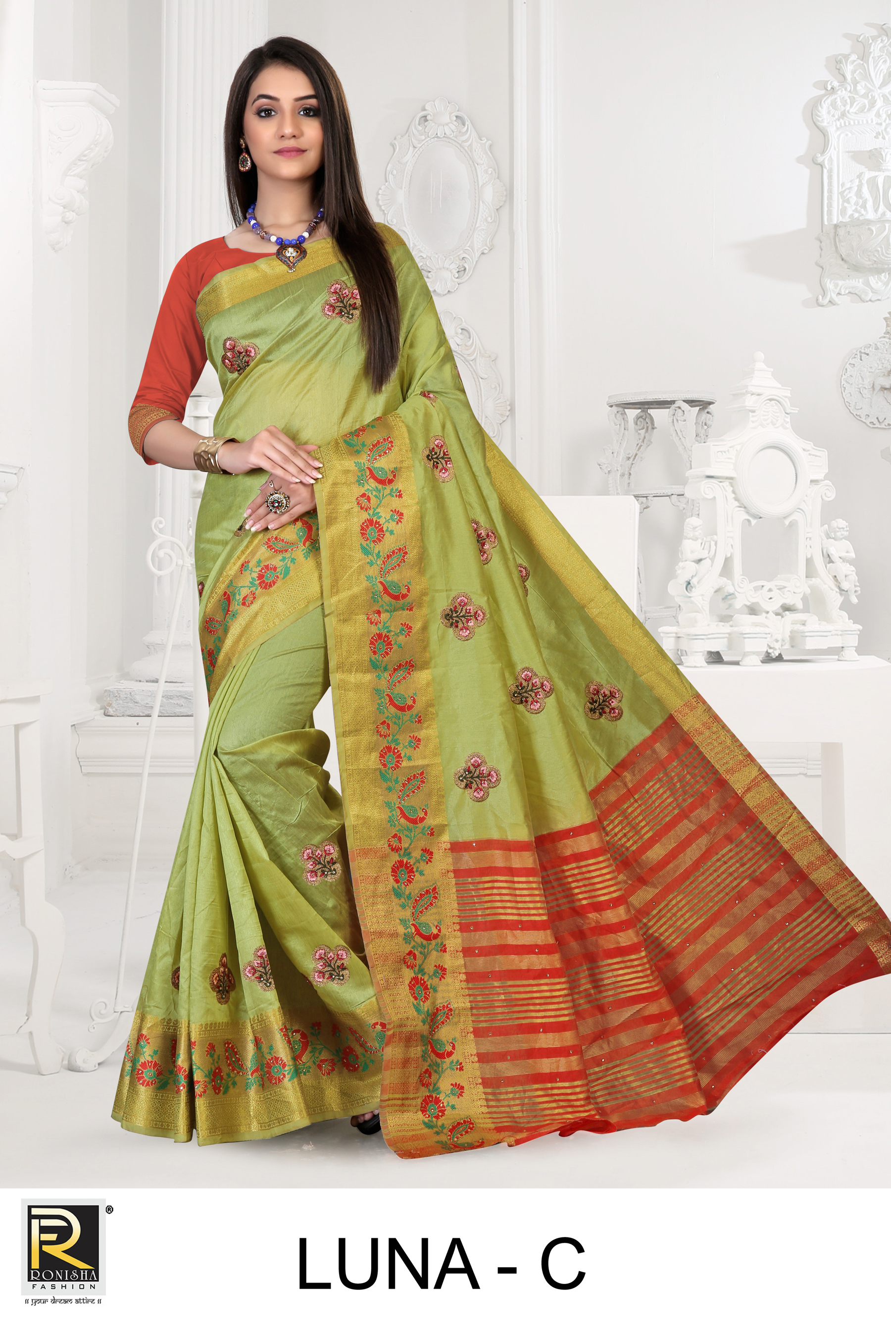 Ranjna Luna Work Butta Heavy Stone Casual Wear Cotton Silk Saree Collction