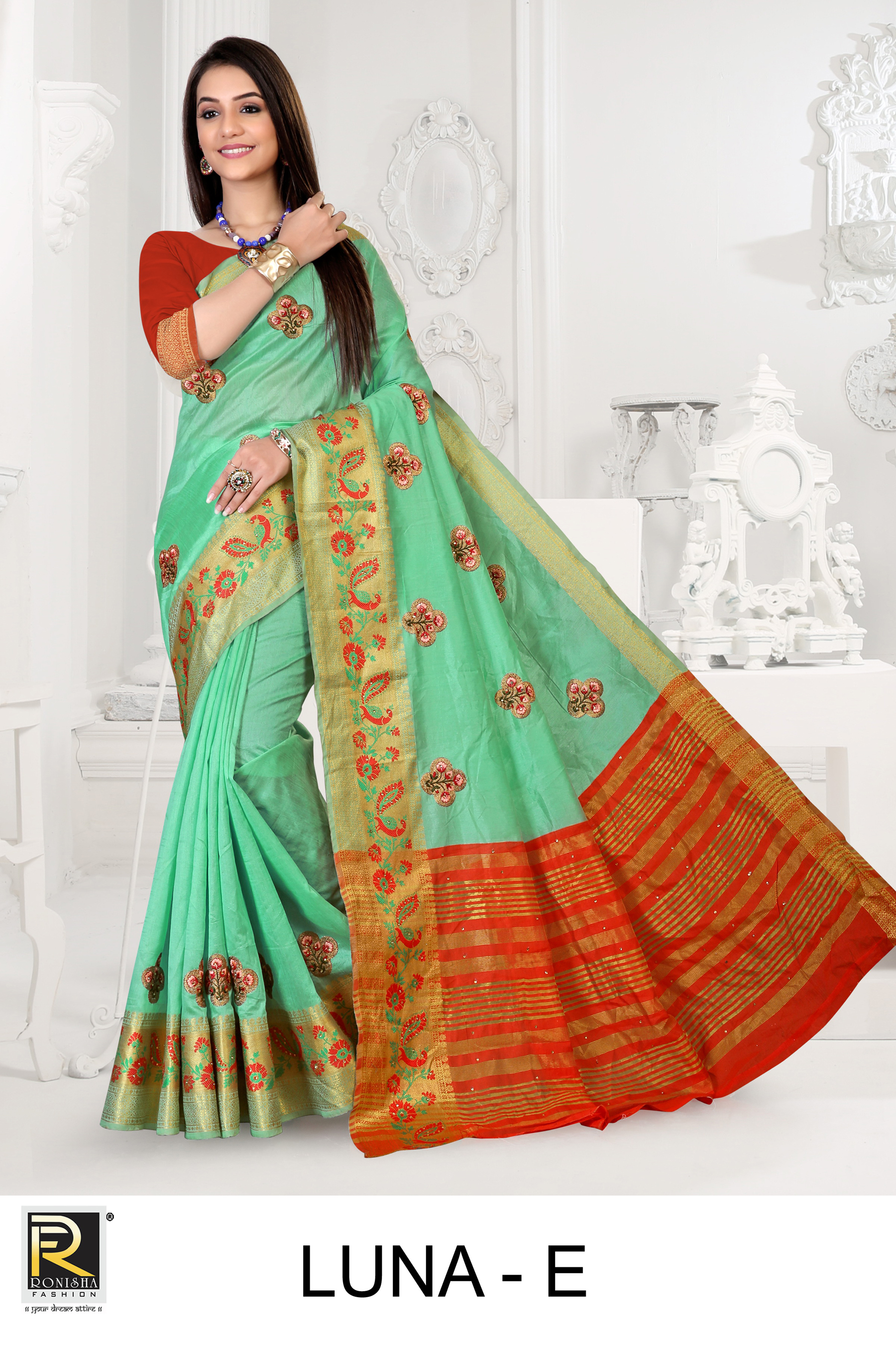 Ranjna Luna Work Butta Heavy Stone Casual Wear Cotton Silk Saree Collction