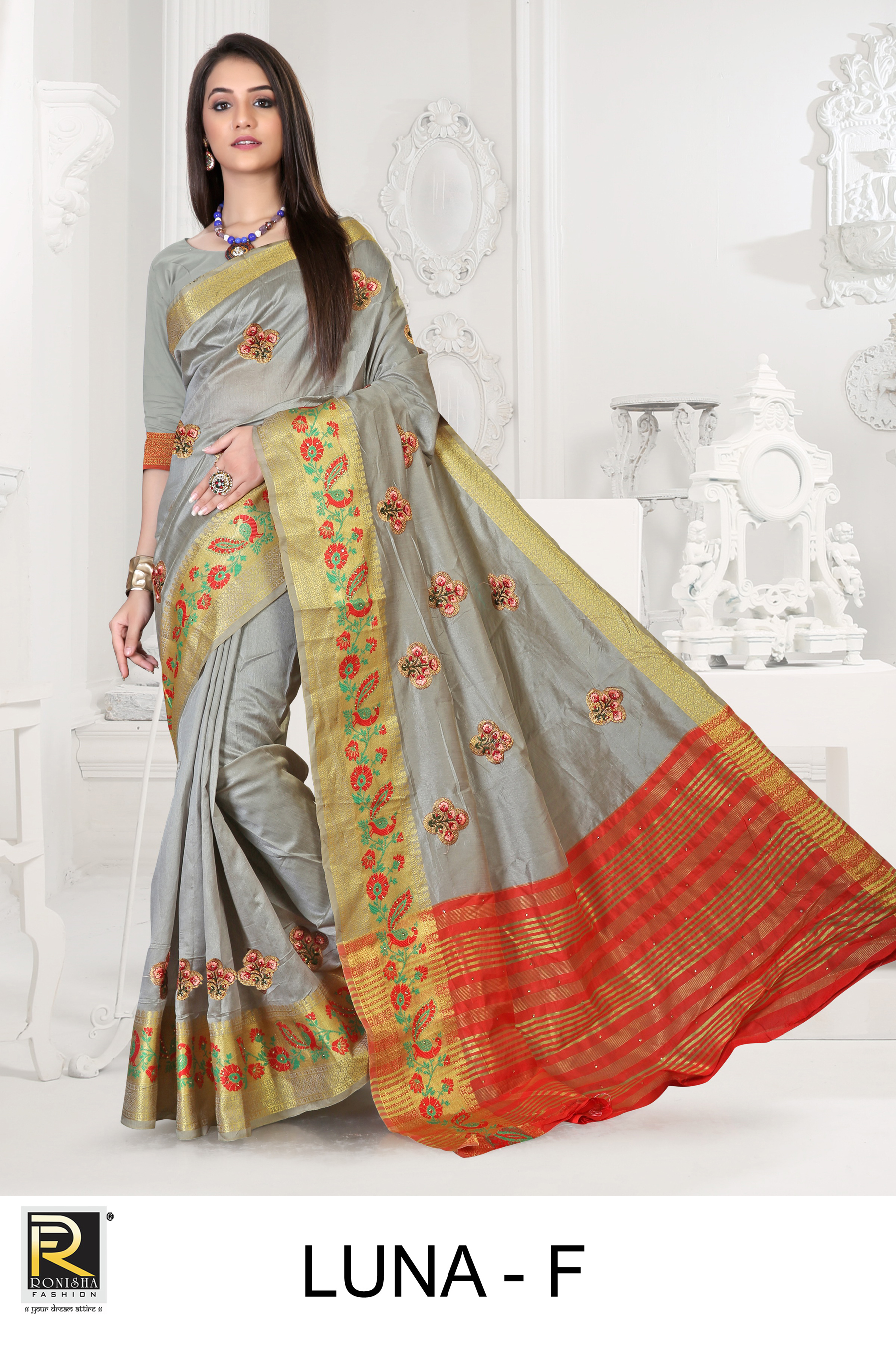 Ranjna Luna Work Butta Heavy Stone Casual Wear Cotton Silk Saree Collction