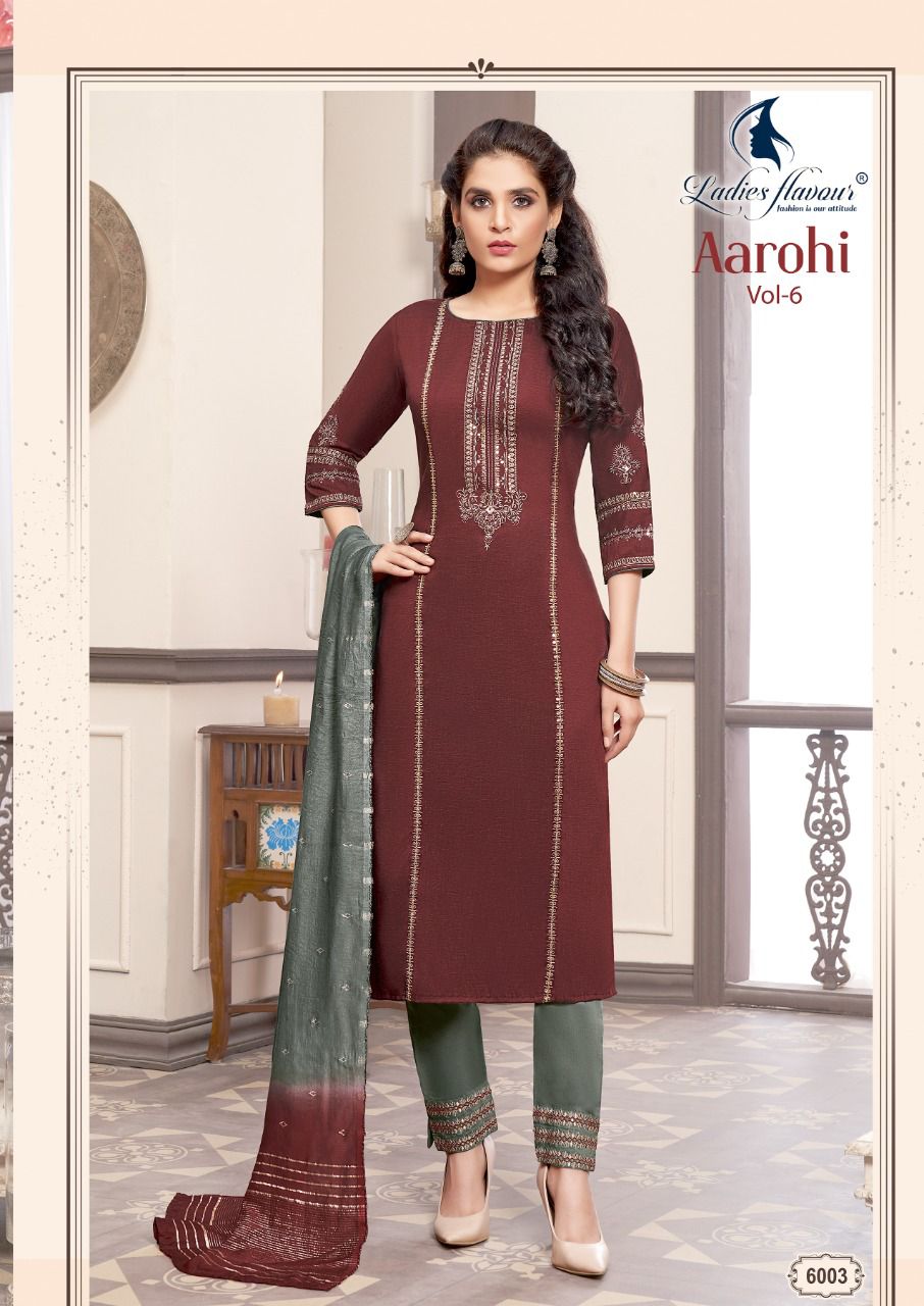 Ladies Flavour Aarohi Vol  6 Designer Embroidery Festive Wear Readymade Kurti Bottom With Dupatta  Catalog