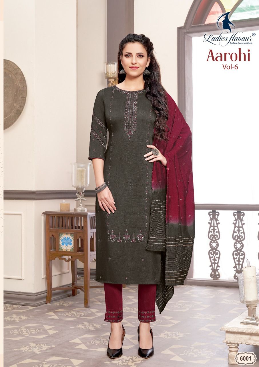 Ladies Flavour Aarohi Vol  6 Designer Embroidery Festive Wear Readymade Kurti Bottom With Dupatta  Catalog