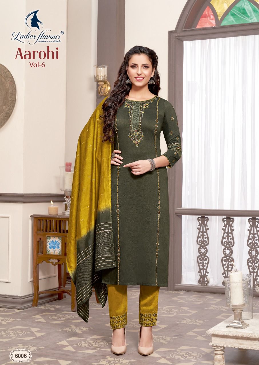 Ladies Flavour Aarohi Vol  6 Designer Embroidery Festive Wear Readymade Kurti Bottom With Dupatta  Catalog