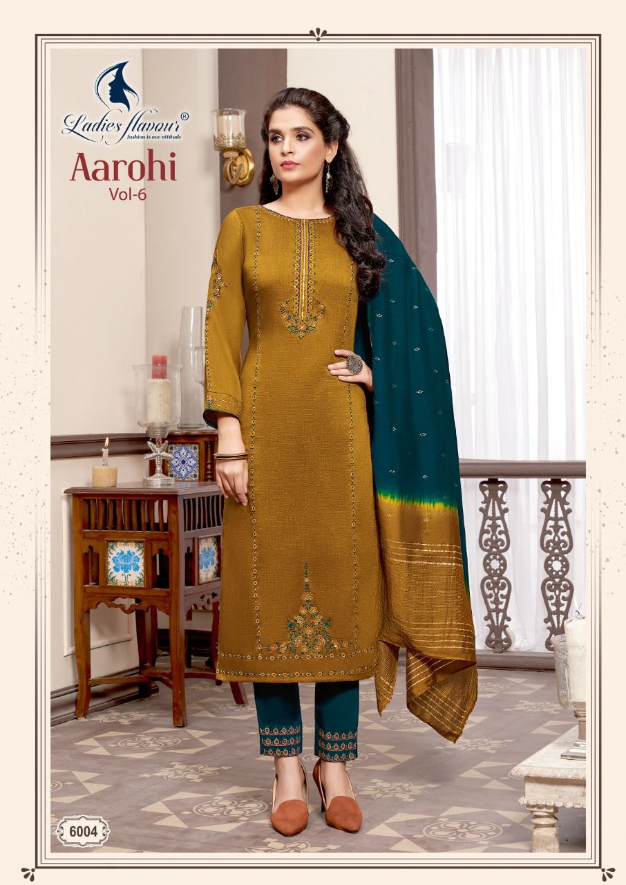 Ladies Flavour Aarohi Vol  6 Designer Embroidery Festive Wear Readymade Kurti Bottom With Dupatta  Catalog