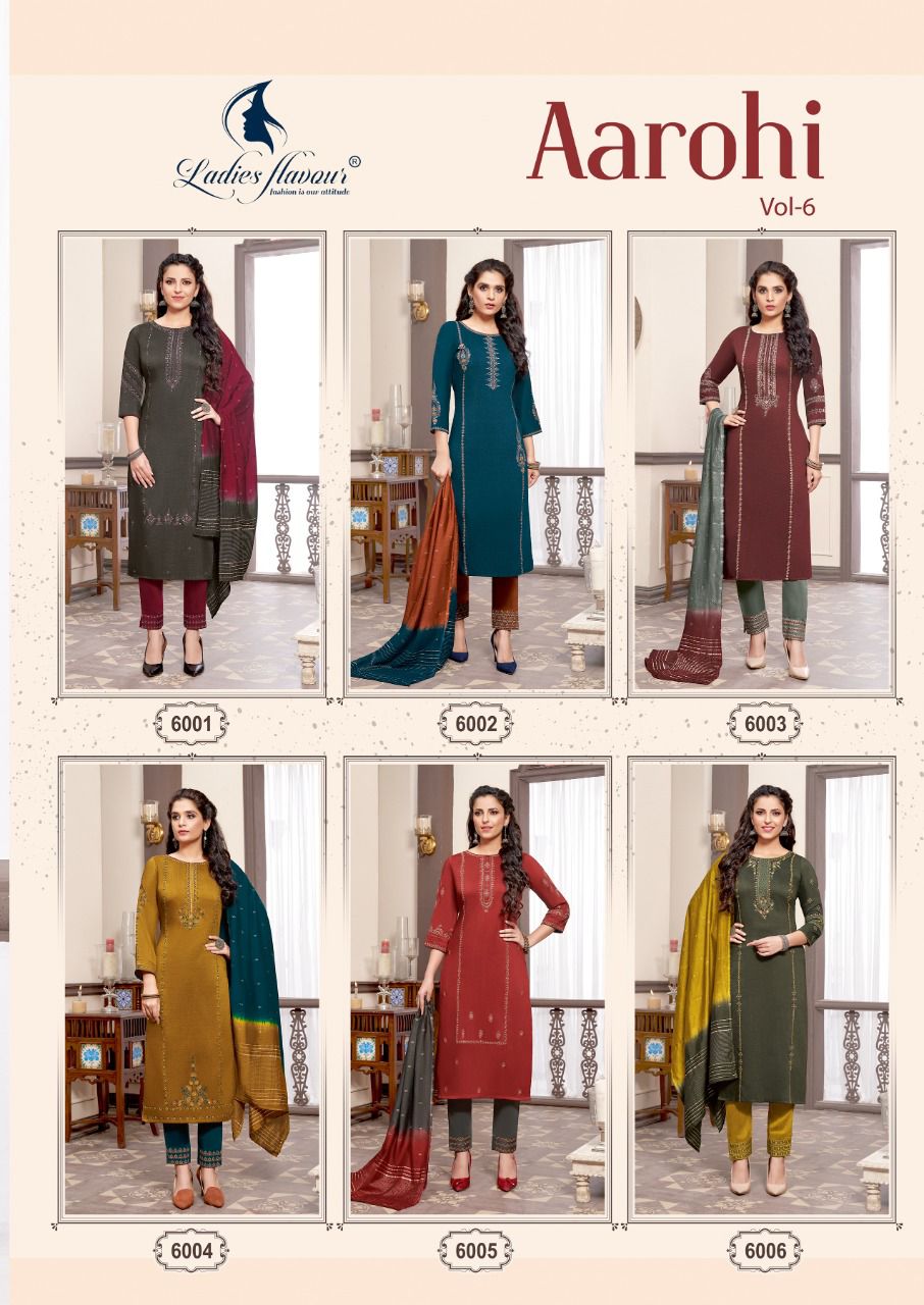 Ladies Flavour Aarohi Vol  6 Designer Embroidery Festive Wear Readymade Kurti Bottom With Dupatta  Catalog