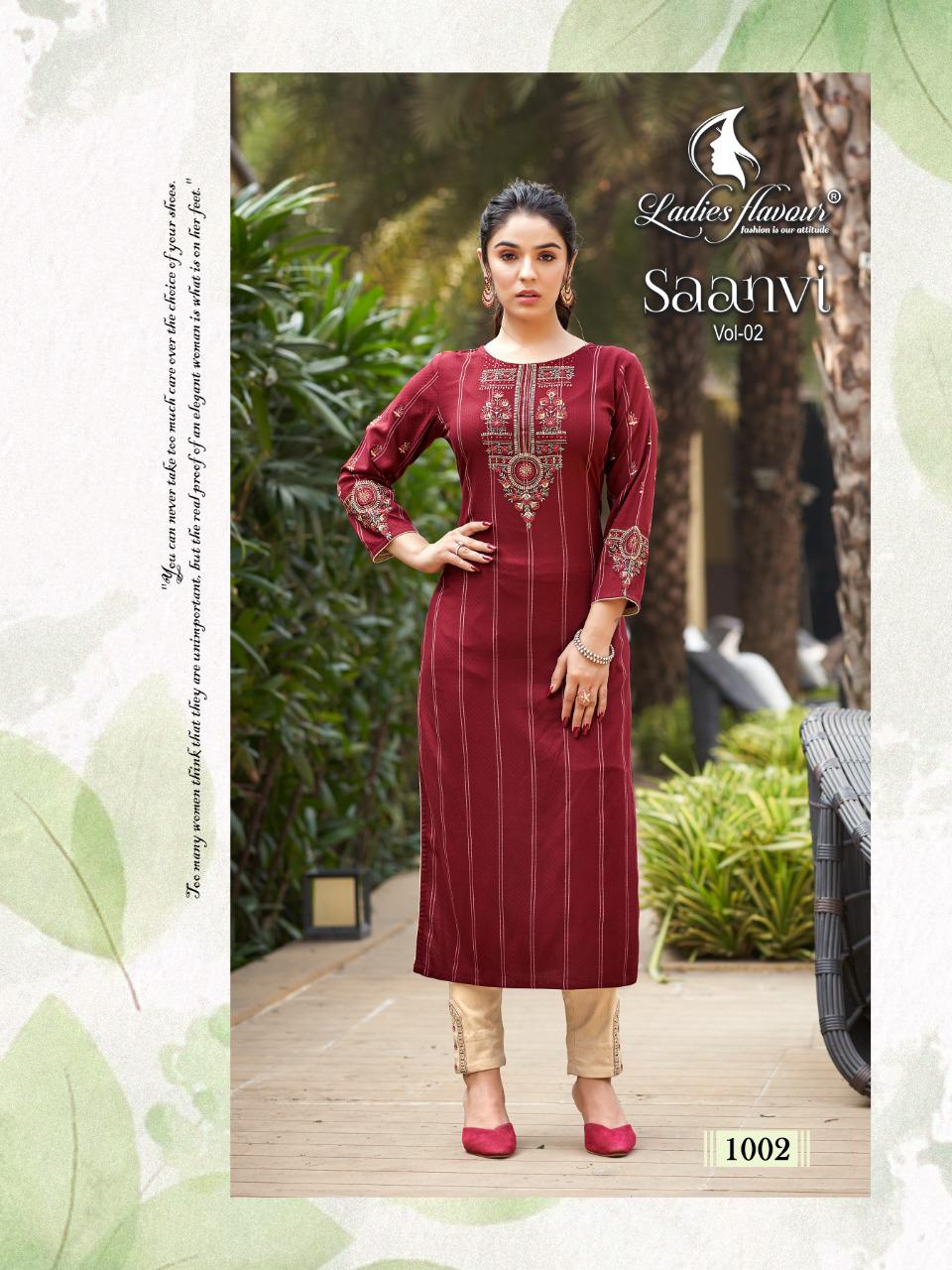 Ladies Flavour Saanvi Vol 2 Heavy Rayon Designer Kurti With Bottom For Casual Wear Collection