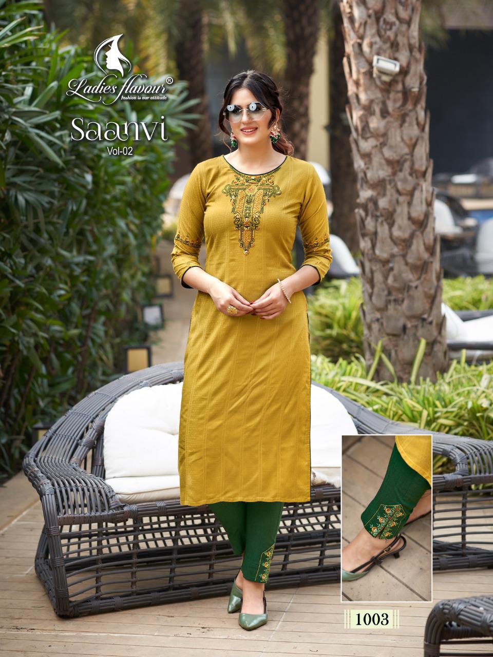 Ladies Flavour Saanvi Vol 2 Heavy Rayon Designer Kurti With Bottom For Casual Wear Collection