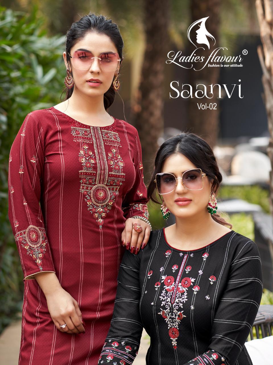 Ladies Flavour Saanvi Vol 2 Heavy Rayon Designer Kurti With Bottom For Casual Wear Collection