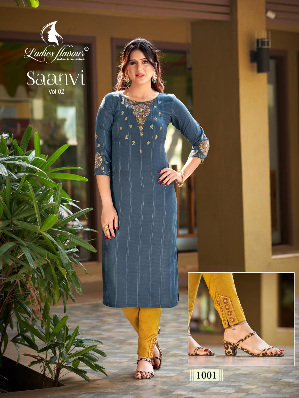 Ladies Flavour Saanvi Vol 2 Heavy Rayon Designer Kurti With Bottom For Casual Wear Collection