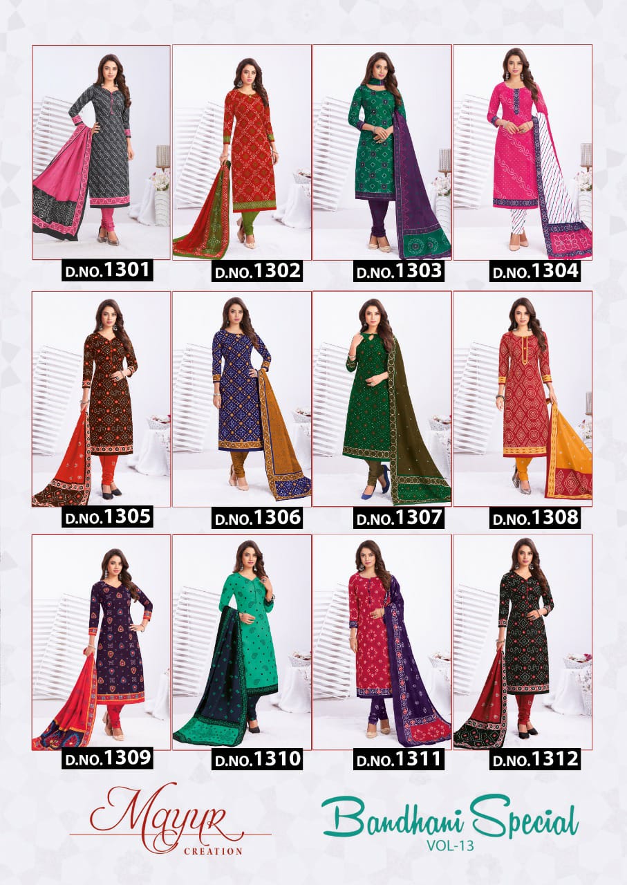 Mayur Bandhani Special  Vol 13 Regular Wear Cotton Dress Material Catalog