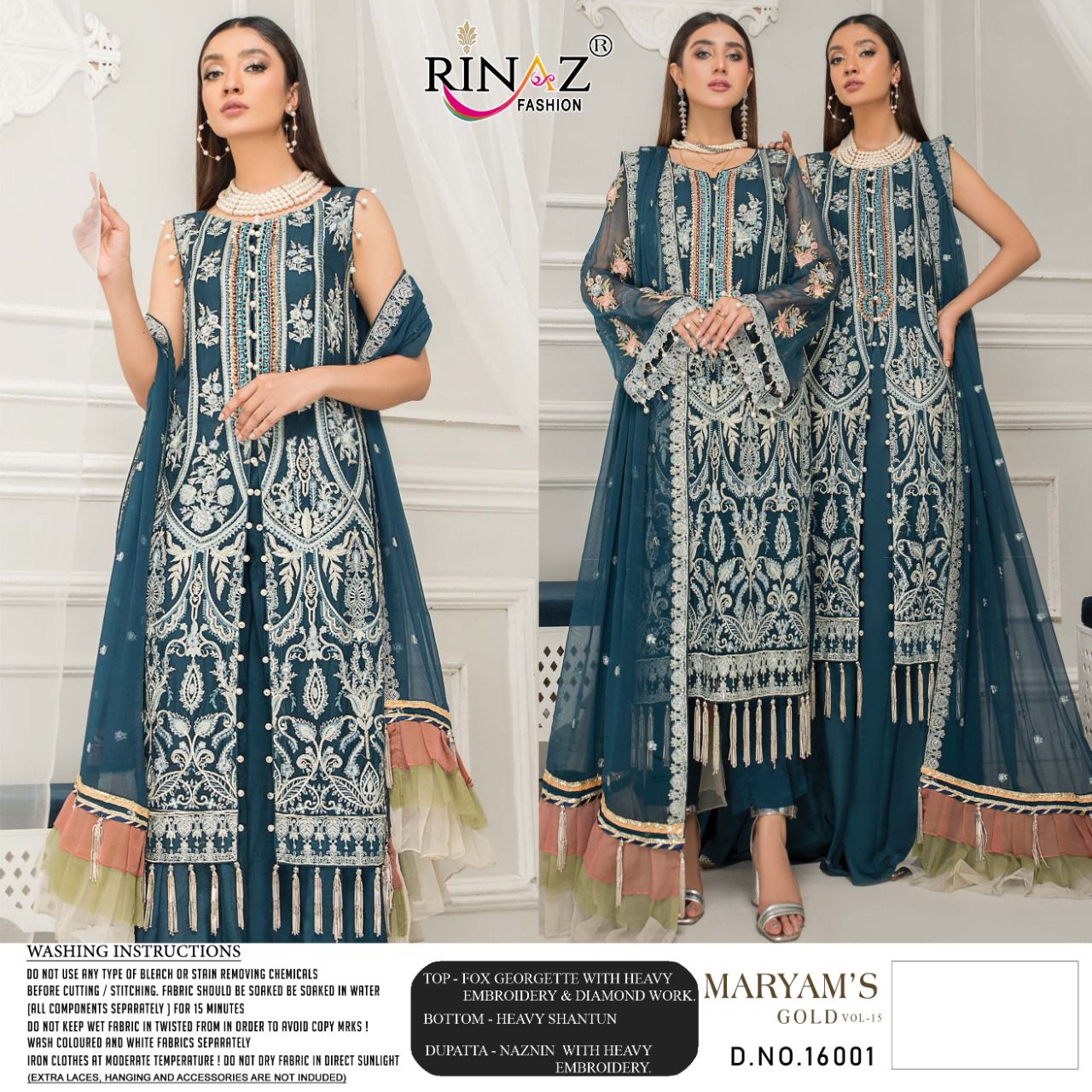 Rinaz Maryam's Gold  Vol 15 Fancy Georgette Pakistani Salwar Suits Catalog