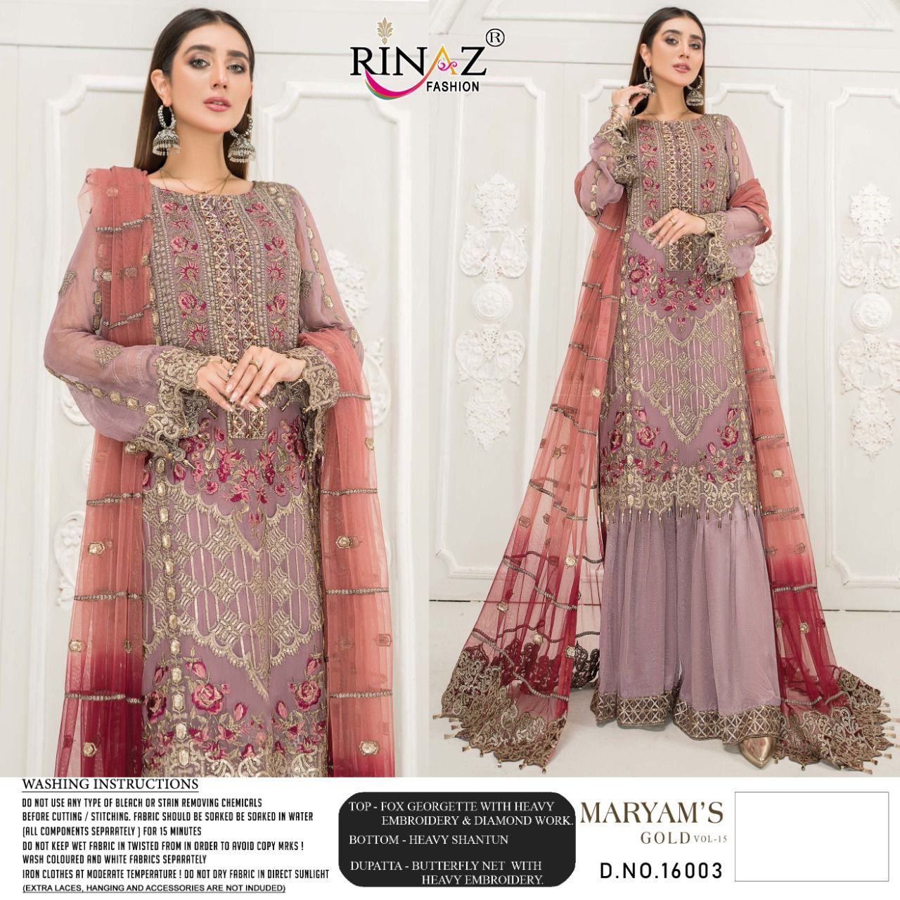 Rinaz Maryam's Gold  Vol 15 Fancy Georgette Pakistani Salwar Suits Catalog